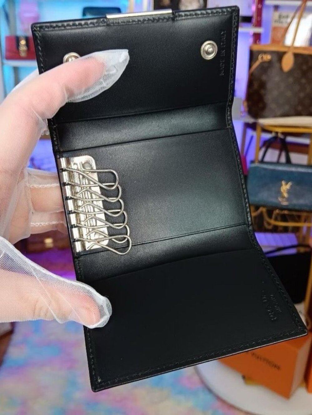Prada Black Smooth Leather 6 Silver Ring Key Case Pouch - Picture 10 of 10